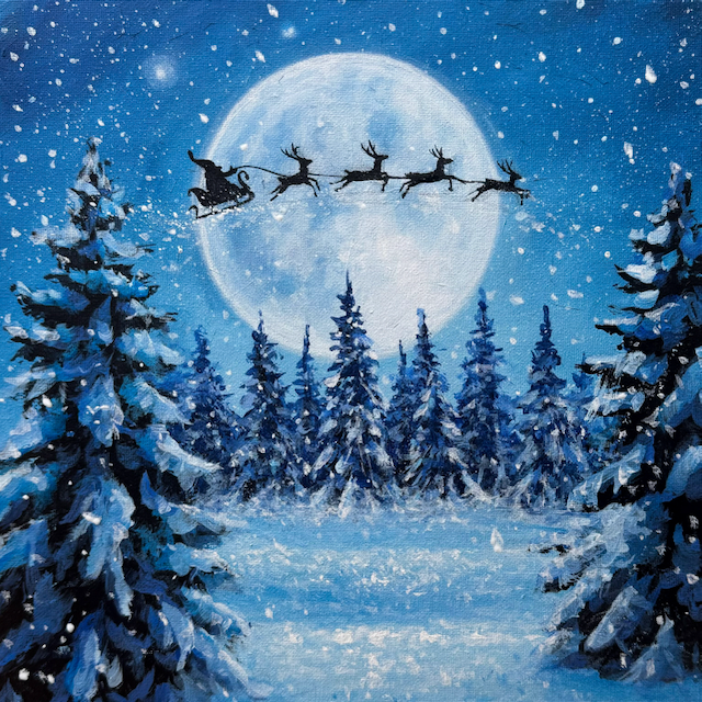 Santa Flying Over the Moon