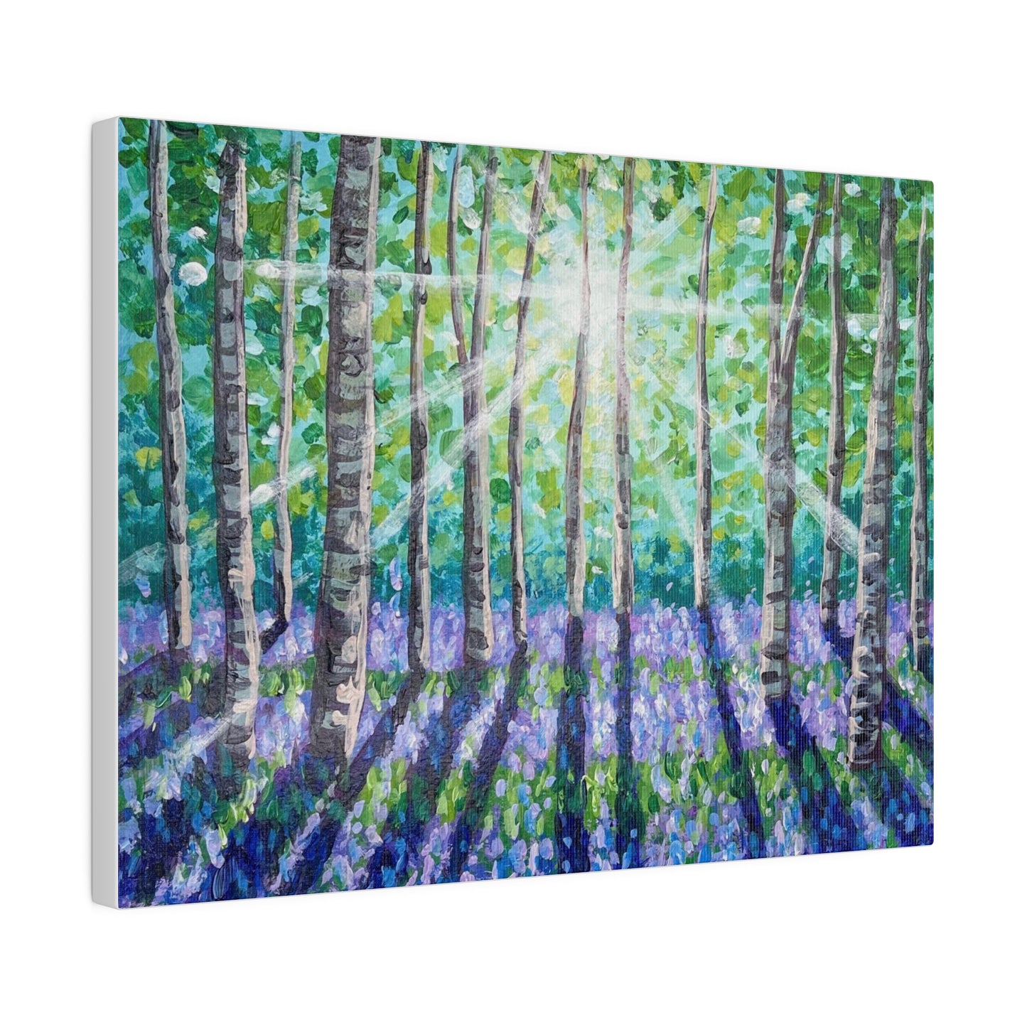 Spring Birch & Bluebells | Matte Canvas, Stretched
