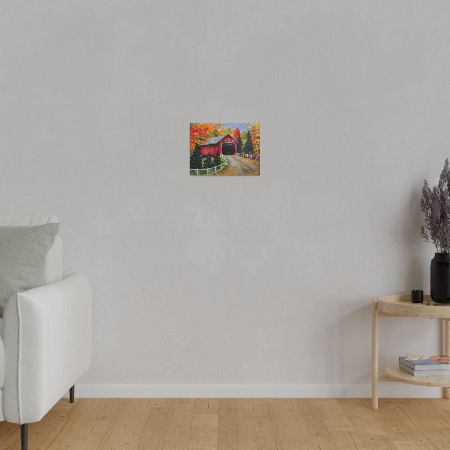 Red Covered Bridge in Autumn | Matte Canvas, Stretched
