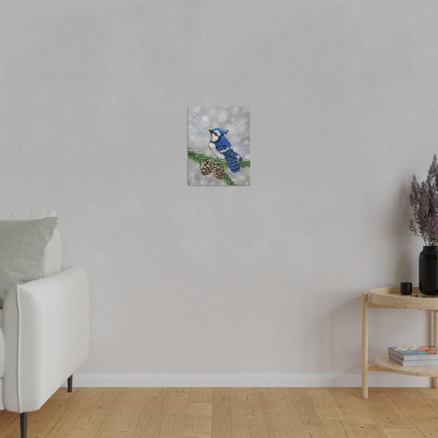 Snowy Blue Jay | Matte Canvas, Stretched