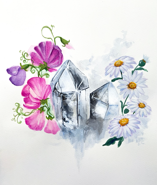 April Birthstone - Diamond with Daisy and Sweet Pea