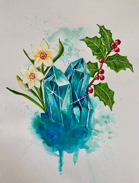 December Birthstone - Zircon,Holly & Narcissus