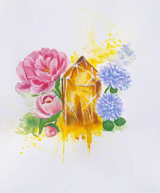 November Birthstone - Citrine, Peony and Chrysanthemum