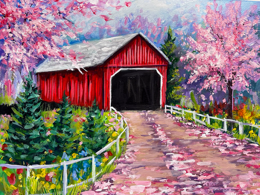 Red Covered Bridge in Spring