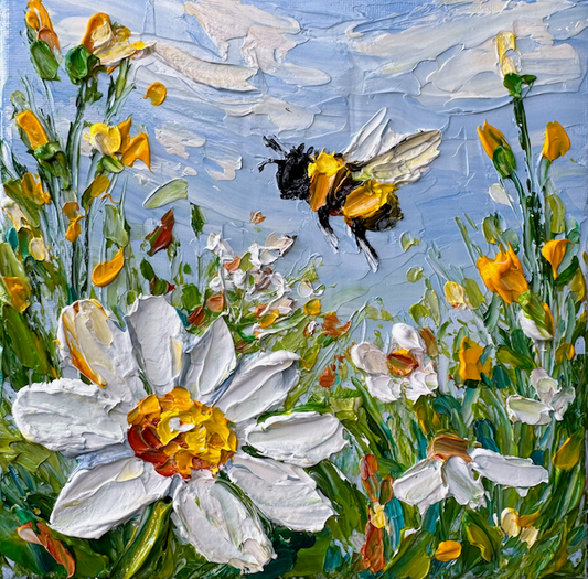 Palette Knife Bee in the Daisies