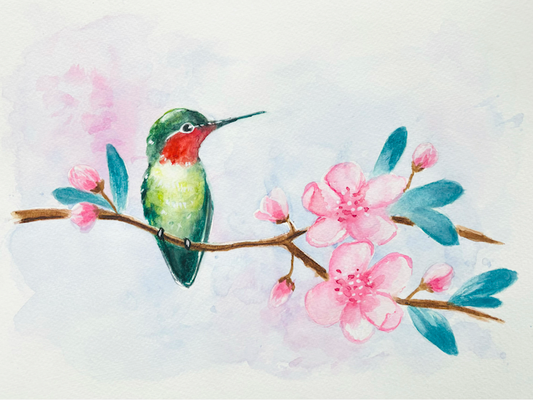 Cherry Blossom Hummingbird - Watercolour