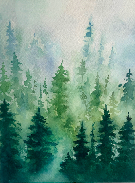 Beginner Watercolour Misty Pines