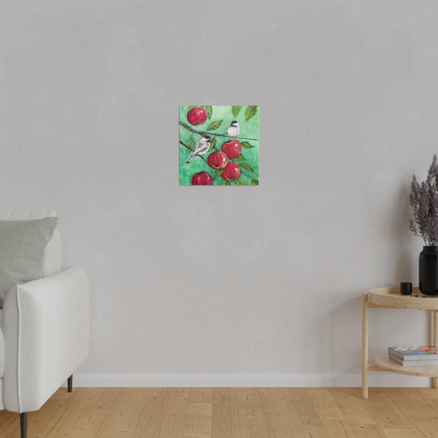 Chickadees and Apples | Matte Canvas, Stretched