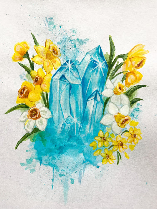 March Birthstone - Aquamarine and Daffodil