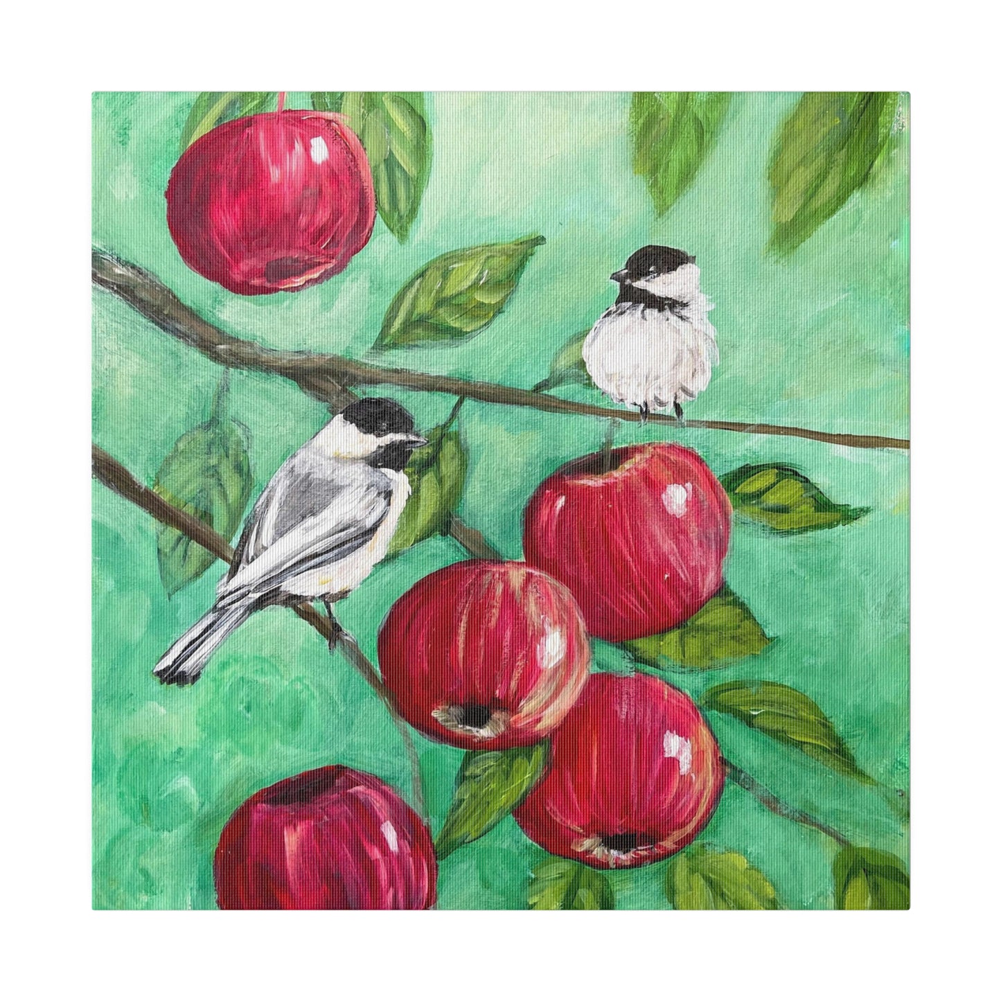 Chickadees and Apples | Matte Canvas, Stretched