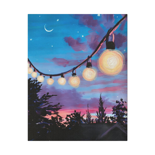 Patio Lights at Night | Matte Canvas, Stretched