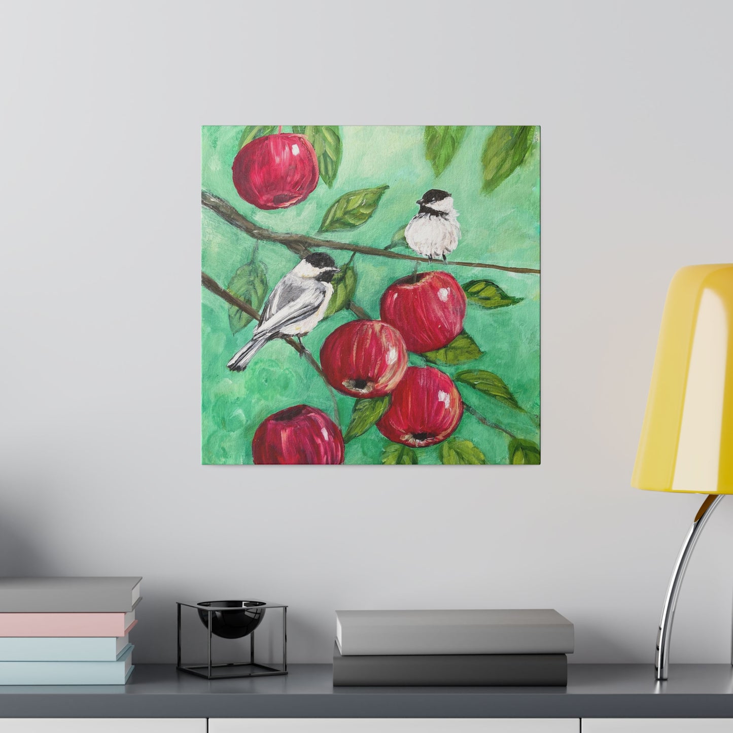 Chickadees and Apples | Matte Canvas, Stretched