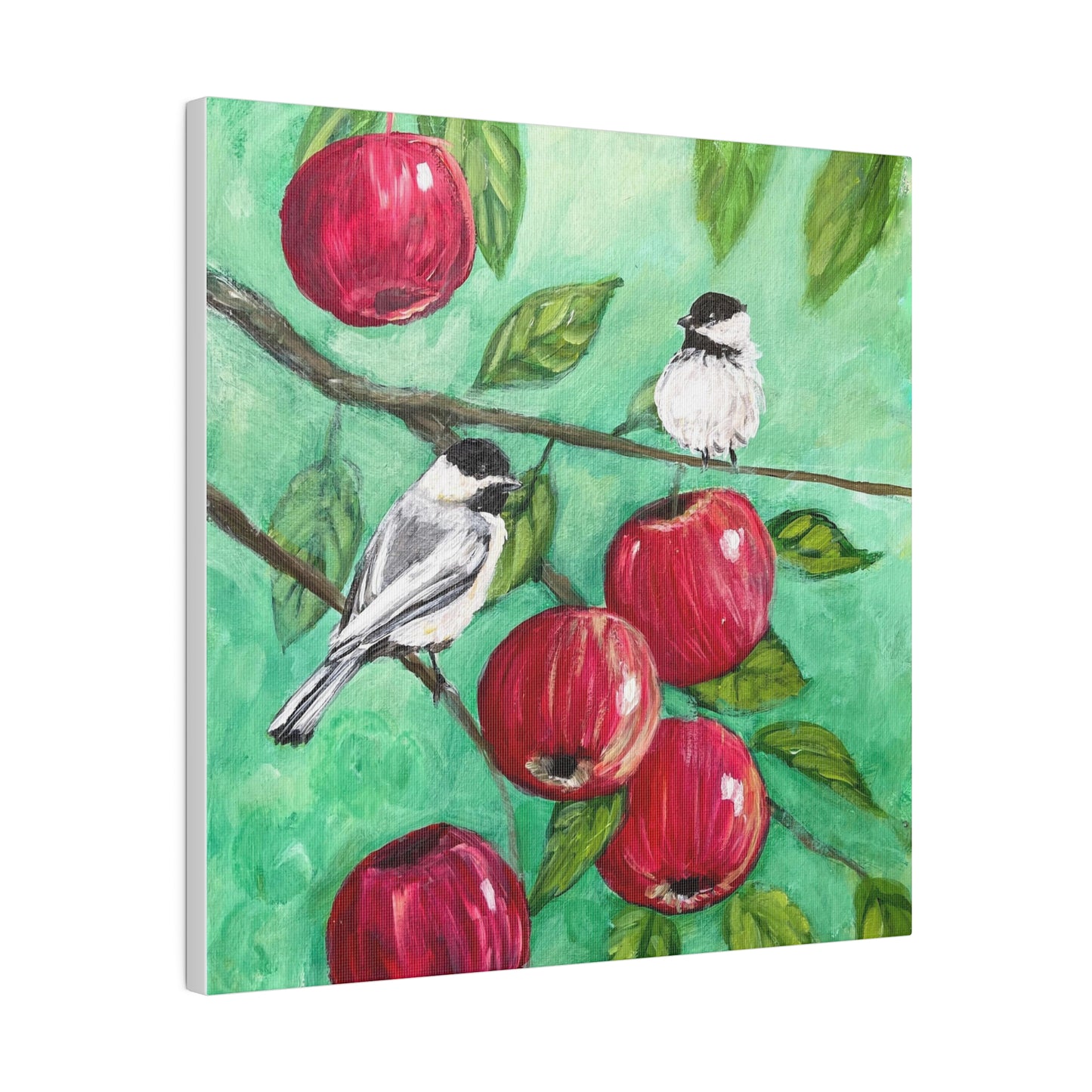 Chickadees and Apples | Matte Canvas, Stretched