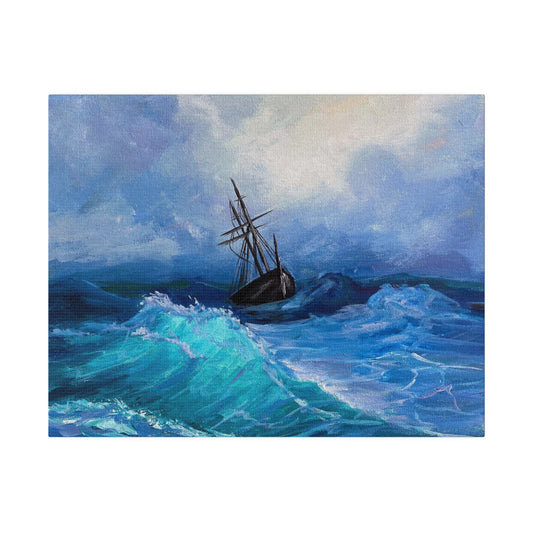 Pirate Ship on Stormy Seas | Matte Canvas, Stretched