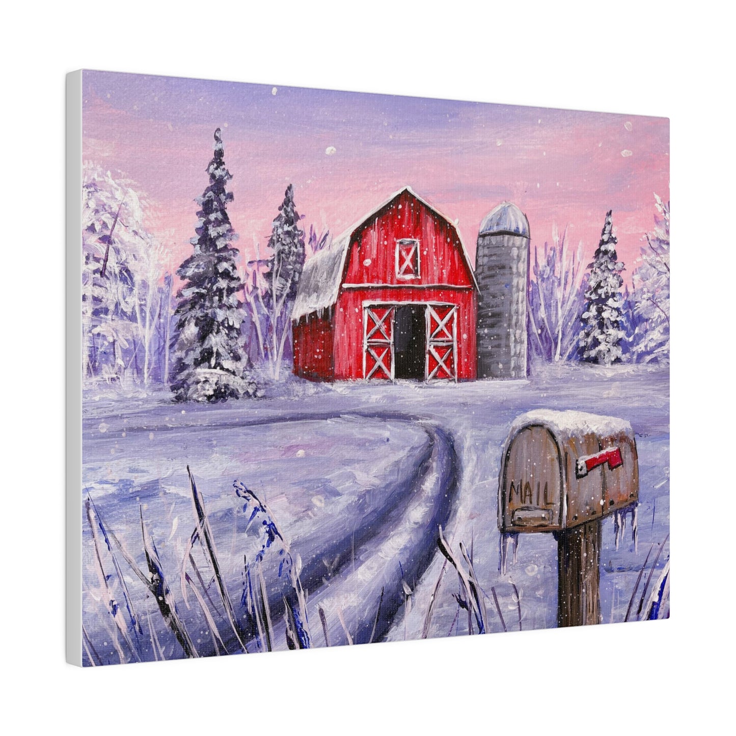 Winter Barn | Matte Canvas, Stretched