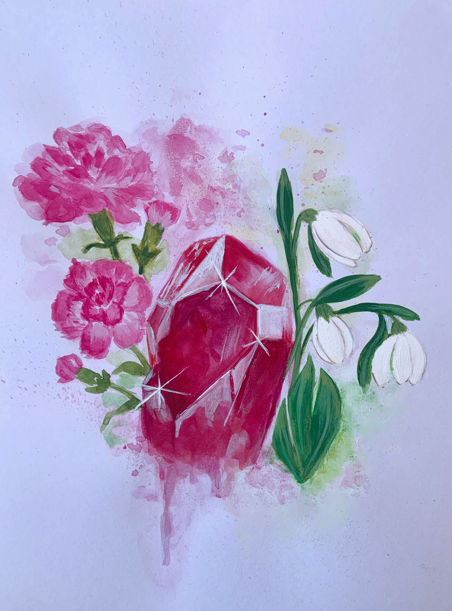 January Birthstone - Garnet, Carnation and Snowdrop