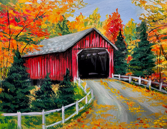 Red Covered Bridge in Autumn