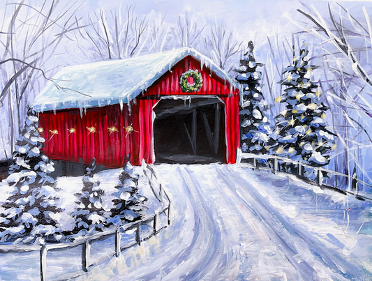 Red Covered Bridge in Winter